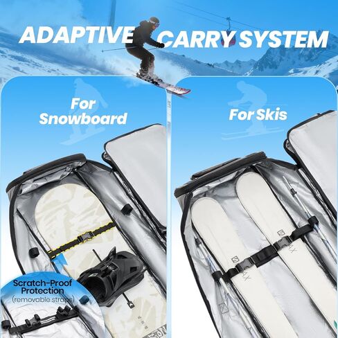 Fanwoli Snowboard Ski Bag with Wheels | Fully Padded Ski Bags for Air Travel | Fits 155-185cm Skis/Snowboard & US 13 Boots | 900D Waterproof TPU & Removable Shoulder Straps | Expandable & Foldable in Kuwait