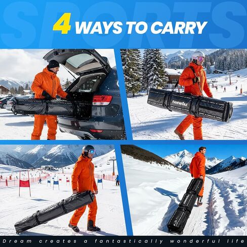Fanwoli Snowboard Ski Bag with Wheels | Fully Padded Ski Bags for Air Travel | Fits 155-185cm Skis/Snowboard & US 13 Boots | 900D Waterproof TPU & Removable Shoulder Straps | Expandable & Foldable in Kuwait