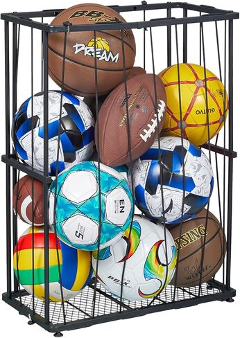 Garage Ball Storage Wall-Mounted & Floor Sports Equipment Organizer: Sports Ball Rack with Elastic Rope, Holder for Basketball, Soccer, Volleyball, Football, Garage, Gym, Black(Patent Pending) in Saudi Arabia