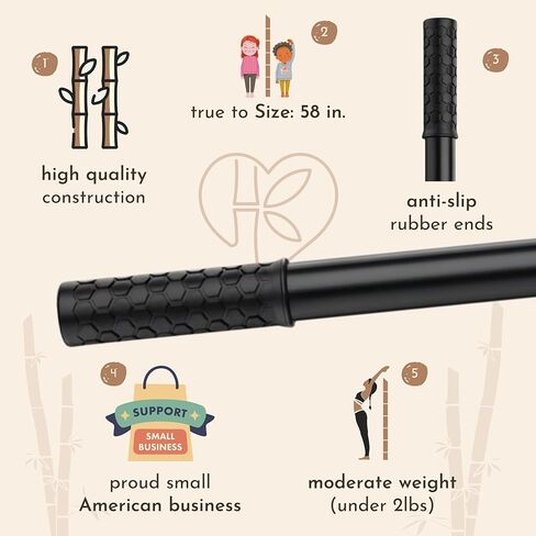 عصا اليوغا كارما هارت وعصا التمدد بأطراف مطاطية متينة للغاية - الخيزران - أسود in Kuwait