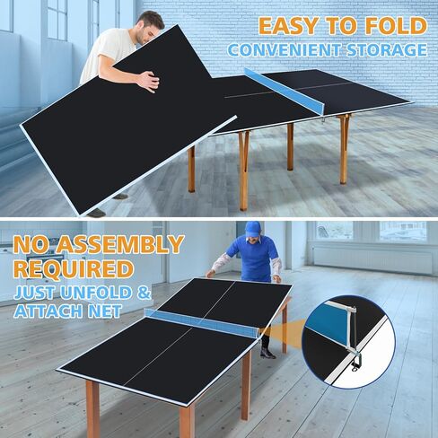 سطح طاولة Ping Pong لطاولة البلياردو، 7FT/8FT/8.5FT/9FT غطاء طاولة تنس طاولة قابل للطي لطاولة البلياردو، سطح تحويل تنس الطاولة في الأماكن المغلقة والخارجية مع شبكة وبطانة إسفنجية ممتازة (أسود، 8.5x4.7 قدم) in Kuwait