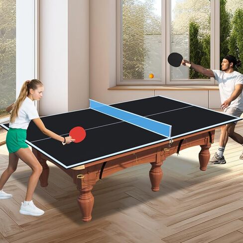 سطح طاولة Ping Pong لطاولة البلياردو، 7FT/8FT/8.5FT/9FT غطاء طاولة تنس طاولة قابل للطي لطاولة البلياردو، سطح تحويل تنس الطاولة في الأماكن المغلقة والخارجية مع شبكة وبطانة إسفنجية ممتازة (أسود، 8.5x4.7 قدم) in Kuwait
