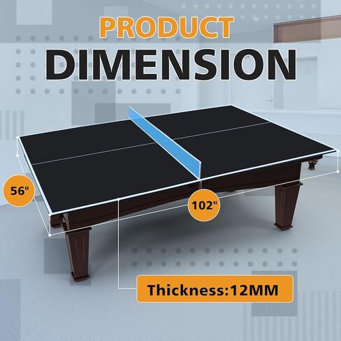 سطح طاولة Ping Pong لطاولة البلياردو، 7FT/8FT/8.5FT/9FT غطاء طاولة تنس طاولة قابل للطي لطاولة البلياردو، سطح تحويل تنس الطاولة في الأماكن المغلقة والخارجية مع شبكة وبطانة إسفنجية ممتازة (أسود، 8.5x4.7 قدم) in Kuwait