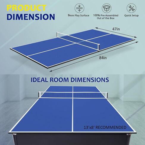 REAHOISY 7FT/8FT Ping Pong Table Top لطاولة البلياردو، طاولة Ping Pong قابلة للطي مع مجموعة شبكية، طاولة تحويل تنس الطاولة المحمولة تتضمن بطانة إسفنجية للحماية، سهولة التحويل in Kuwait