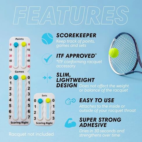 Scoring Right Portable Tennis Racket and Padel Scorekeeper, Easily Mounted Small Score Board to Keep Score of Points, Games, and Sets, ITF Conforming, Lightweight Mini Score Keeper, 1.9g in Saudi Arabia