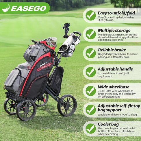 EASEGO Golf Push Cart 4 Wheel : Golf Walking Carts with Phone Holder/Cup Holder/Umbrella Holder/Foot Brake/Cooler Basket 3 Wheel Superlite Golf Pull Cart All-Terrain Golf Caddy Carts in Saudi Arabia