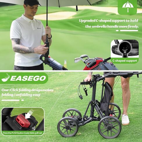 EASEGO Golf Push Cart 4 Wheel : Golf Walking Carts with Phone Holder/Cup Holder/Umbrella Holder/Foot Brake/Cooler Basket 3 Wheel Superlite Golf Pull Cart All-Terrain Golf Caddy Carts in Saudi Arabia