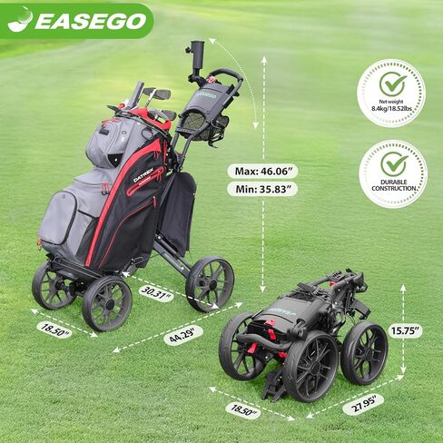 EASEGO Golf Push Cart 4 Wheel : Golf Walking Carts with Phone Holder/Cup Holder/Umbrella Holder/Foot Brake/Cooler Basket 3 Wheel Superlite Golf Pull Cart All-Terrain Golf Caddy Carts in Saudi Arabia