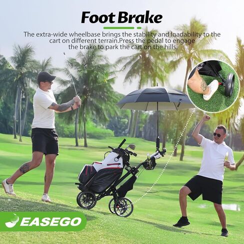 EASEGO Golf Push Cart 4 Wheel : Golf Walking Carts with Phone Holder/Cup Holder/Umbrella Holder/Foot Brake/Cooler Basket 3 Wheel Superlite Golf Pull Cart All-Terrain Golf Caddy Carts in Saudi Arabia