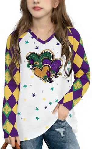 Mardi Gras Shirts for Kids: Mardi Gras Long Sleeve Shirt Boys Girls Happy Carnival Outfits Mask Tee Top 4-12 Years in Kuwait