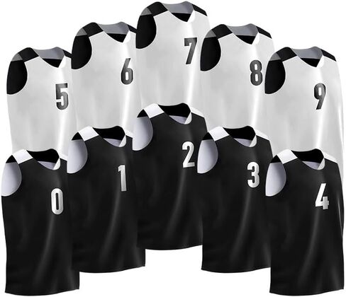 قمصان كرة سلة Pro90 Elite Youth مكونة من 10 قطع ذات وجهين مع أرقام | الشباب L-XL (12-16 سنة) | فريق مرقّم Pinnies للبنين | زي فريق شبكي أبيض وأسود in Saudi Arabia