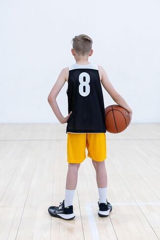 قمصان كرة سلة Pro90 Elite Youth مكونة من 10 قطع ذات وجهين مع أرقام | الشباب L-XL (12-16 سنة) | فريق مرقّم Pinnies للبنين | زي فريق شبكي أبيض وأسود in Saudi Arabia