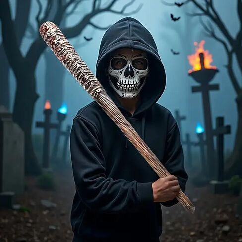 Boolavard Realistic Blood-Infused Baseball Bat with Scary Halloween Design - Durable Plastic & Foam, Perfect for Horror Parties in Saudi Arabia