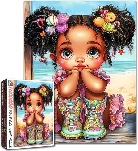 Tucocoo African Girl with Big Hair Jigsaw Puzzles for Adults 1000 Pieces, Streets Art Puzzles Colorful DIY Crafts Puzzles for Home Decoration Gifts, Family Challenging Puzzle Perfect for Game Nights in Kuwait