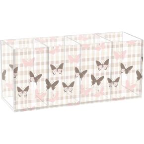 Aslsiy Cute Coquette Pink Bow Pen Holder White 4 Compartments Acrylic Pencil Holder Clear Makeup Brush Holder Desk Organizer Office Supplies in Kuwait