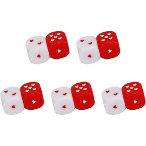 Heart Dice Kit, Plastic, 5 Pairs of Portable Heart Dice, Multiple Playing Method, Red and White for Home Travel in Saudi Arabia