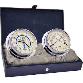 MASTER-MARINER Patriot Collection, Nautical Cabin Gift Set, 5.75" Diameter Time & Tide Clock and Comfort Meter Instruments, Chrome Finish, Ivory Patriot dial in Saudi Arabia