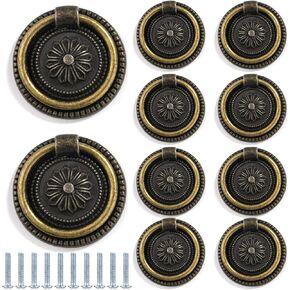 KEXYOAN Drawer Knobs 10 Pcs Vintage Bronze Drop Ring Pull Knob Antique Kitchen Cabinet Suitable for Dressing Table Bathroom Hardware(2 Inch/51mm Diameter) in Kuwait