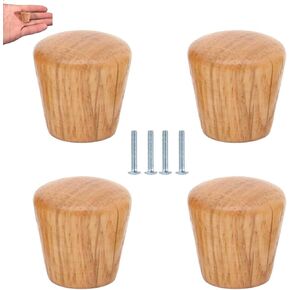KEXYOAN Cupboard Handles Knobs 4 Pcs Wardrobe Drawer Round Small Pull Natural Wooden Taper for Kitchen Dresser Furniture Oak 22 * 22mm(Oak,22 * 22mm Curved Surface) in Kuwait