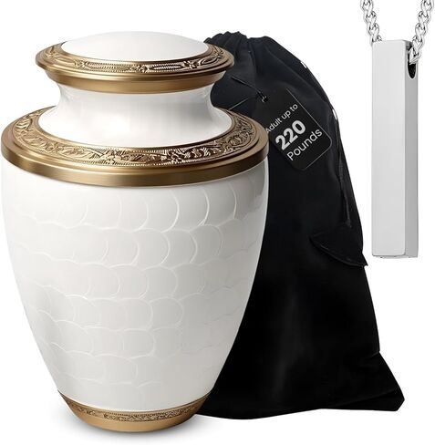 White Marble Cremation Urn for Ashes Adult Male & Female Set of 7 with 1 Large White Decorative Funeral Urns for Human Ashes Adult Man or Women 4 Keepsakes & 2 NecklaceUrn for Upto 220lbs in Saudi Arabia