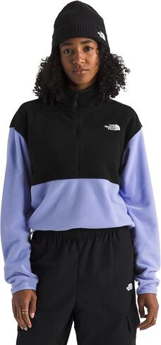 The North Face Women's Glacier Fleece Half Zip Short Jacket - 1/2 Zip Pullover Jacket, Zip Pockets, Stretch Fabric, Periwinkle Glow/TNF Black, Large in Saudi Arabia