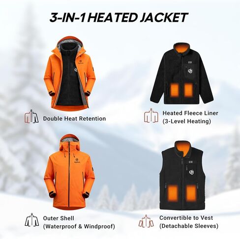 Digiduds 3-in-1 Unisex Heated Jacket with Detachable Sleeves, 5-Zone Heating, RECCO Technology in Saudi Arabia