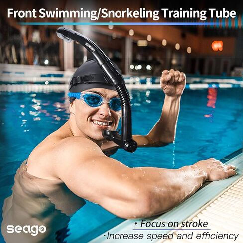 Seago Swim Snorkel for Lap Swimming, Dry Top Front Swimmer Gear for Adult Youth, Training Equipment in Pool and Open Water with Comfy Easy to Adjust Head Pads Food-Grade Silicone Mouthpiece in Saudi Arabia
