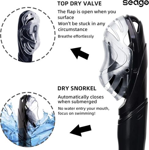 Seago Swim Snorkel for Lap Swimming, Dry Top Front Swimmer Gear for Adult Youth, Training Equipment in Pool and Open Water with Comfy Easy to Adjust Head Pads Food-Grade Silicone Mouthpiece in Saudi Arabia