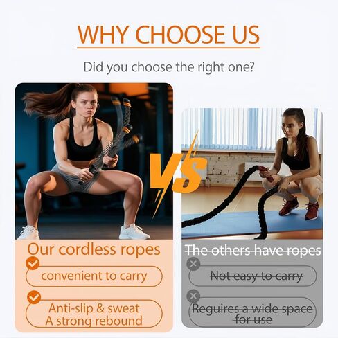 2Pcs Ropeless Battle Ropes for HIIT, Cardio, Strength & Low-Impact Training, Portable Weighted Home Gym Equipment Non-Slip Handle, Cordless Battle Ropes for Men & Women, Upgrad Battle Rope with Bag in Saudi Arabia