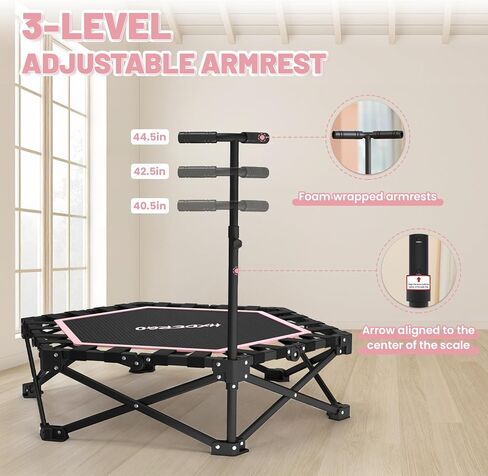 HXD-ERGO 42'' Foldable Mini Trampoline, Rebounder Trampoline with Adjustable Foam Handle, Fitness Trampoline for Indoor, Outdoor, Home Gym,Max Load 460lbs in Saudi Arabia
