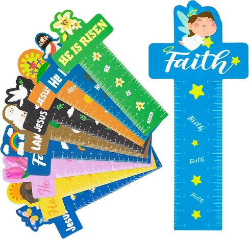 Haooryx Jesus Cross Bookmarks Rulers - 100Pcs Jesus Cross Measuring Ruler Bookmark He Is Risen Religious Kids' Paper Craft Kit Party Favor Game Prizes School Rewards Birthday Gifts Goodies Bag Fillers in Kuwait