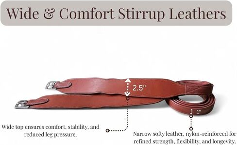 Majestic Ally Wide Body English Stirrup Leathers for Equestrian Riding, Black, Brown, Chestnut, 48-54-60 Inch in Saudi Arabia