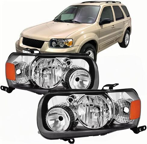 Pair Headlights Assembly DOT Approved For 2008-2012 Ford Escape Limited XLS XLT SUV Replacement Headlamps Driver and Psaaenger Side Chrome Housing Amber Side in Kuwait