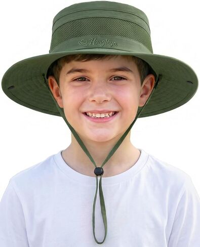 Hongteya Kids Sun Hat Summer Upf 50+ دلو في الهواء الطلق للبنين الفتيات على نطاق واسع للأطفال المشي لمسافات طويلة على الشاطئ تخيم 5-13 in Kuwait