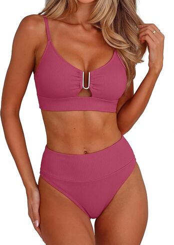 ANRABESS Bikini Sets for Women Summer High Waisted 2 Piece Bathing Suit Ribbed U-Wire Cutout Swimsuit Beach Vacation 2026 in Saudi Arabia