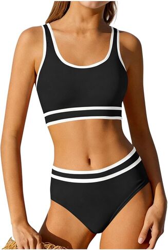 BUERCWS Girls 2 Piece Swimsuit Cute Colorful Padded Cover-Up Bikini Bathing Suits High-Waist Summer Beach Swimwear in Saudi Arabia