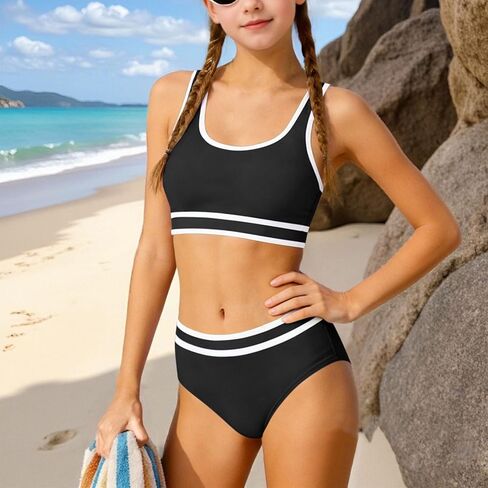 BUERCWS Girls 2 Piece Swimsuit Cute Colorful Padded Cover-Up Bikini Bathing Suits High-Waist Summer Beach Swimwear in Saudi Arabia