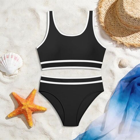 BUERCWS Girls 2 Piece Swimsuit Cute Colorful Padded Cover-Up Bikini Bathing Suits High-Waist Summer Beach Swimwear in Saudi Arabia