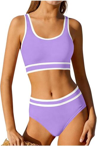 BUERCWS Girls 2 Piece Swimsuit Cute Colorful Padded Cover-Up Bikini Bathing Suits High-Waist Summer Beach Swimwear in Saudi Arabia