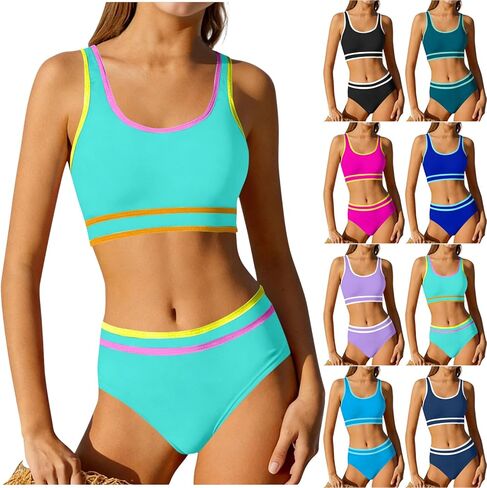 BUERCWS Girls 2 Piece Swimsuit Cute Colorful Padded Cover-Up Bikini Bathing Suits High-Waist Summer Beach Swimwear in Saudi Arabia