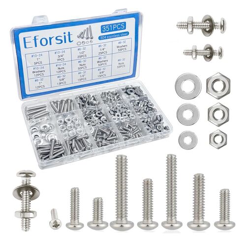 351Pcs Nuts and Bolts Assortment Kits，SAE 8 Szie #10-24#8-32#6-32#4-40 Assorted Nuts Washers and Phillips Pan Head Bolt 304 Stainless Steel Machine Screw Nut，Bolt and Washers Set in Saudi Arabia
