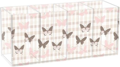 Aslsiy Cute Coquette Pink Bow Pen Holder White 4 Compartments Acrylic Pencil Holder Clear Makeup Brush Holder Desk Organizer Office Supplies in Kuwait