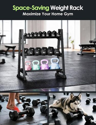 حامل دمبل من Leteuke، حامل وزن عالي التحمل مكون من 3 طبقات لصالة الألعاب الرياضية المنزلية، إطار شبه منحرف يوفر مساحة لتخزين الوزن للدمبل، وأجراس Kettlebell، والأثقال، وحامل حامل الدمبل فقط (سعة 1300 رطل) in Kuwait