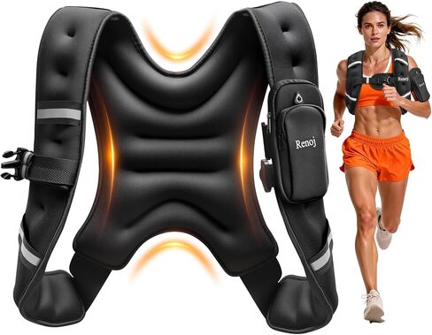 سترة Renoj المرجحة للنساء والرجال: 6lb/8lb/10lb/12lb/16lb/20lb سترة تدريب الأثقال للتمرين والجري والمشي وممارسة الرياضة وفقدان الوزن ورفع الأثقال - مع شرائط عاكسة وجيب تخزين in Kuwait