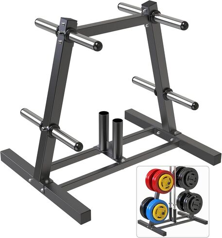 Kipika Weight Plate Tree Rack, Weight Holder for 2 inch Olympic Weight Plate & 2 Barbell Holders, Heavy Duty Bumper Plate Storage Organizer for Home Gym with Optional Wheels in Saudi Arabia