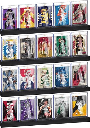Sports Card Display Shelf for Wall, Holds 30 Trading Cards, 6PCS Wooden Card Holder for Baseball, Football, Basketball, and Graded Card Collection, Black in Saudi Arabia