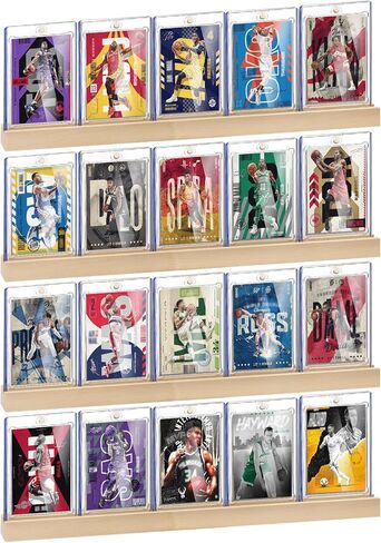 Sports Card Display Shelf for Wall, Holds 20 Trading Cards, 4PCS Wooden Card Holder for Baseball, Football, Basketball, and Graded Card Collection, Black in Saudi Arabia