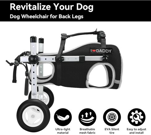Dog Wheelchair for Back Legs,Adjustable Lightweight Aluminum Profile Pet Wheel Chair Has Added Hand-Carrying Assistance and Reflective Functions for Small Medium Dogs and Cats in Saudi Arabia