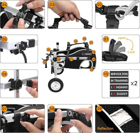 Dog Wheelchair for Back Legs,Adjustable Lightweight Aluminum Profile Pet Wheel Chair Has Added Hand-Carrying Assistance and Reflective Functions for Small Medium Dogs and Cats in Saudi Arabia
