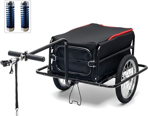 Aecskul Bike Cargo Trailer، عربة عربة دراجة مع وصلة وصل عالمية، عربة مقبض سعة تحميل 160 رطل، مقاومة للصدمات عن طريق تعليق زنبركي، مع عجلة حقيبة مقاومة للماء مقاس 16 بوصة in Kuwait